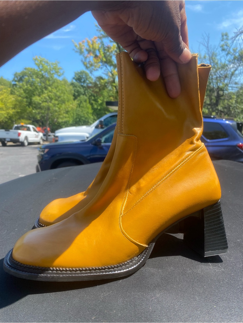 ASOS Mustard Yellow Block Heel Ankle Boots